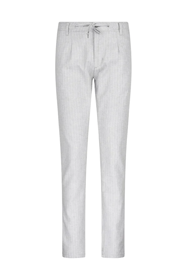 Hatemoğlu-Gray Regular Fit Striped Linen Trousers with Side Pockets 1