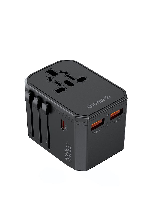 CHOETECH-Încărcător universal de călătorie USB-C 2x USB-A PD 30W mufe US EU UK AU negru 1