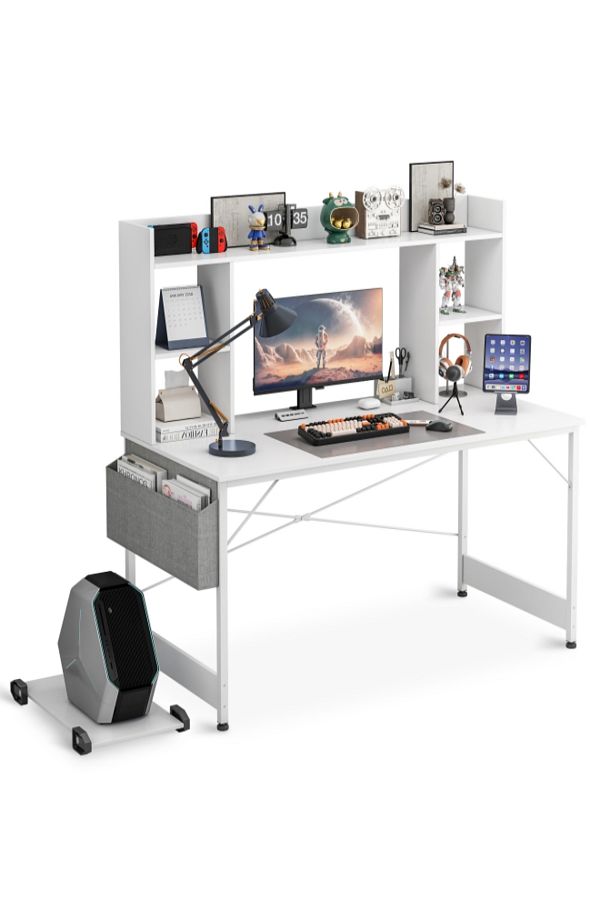 Sheinhome-Study Desk with Bookshelf, Computer Table Home Office Desks With Storage Bag,CPU Holder 1