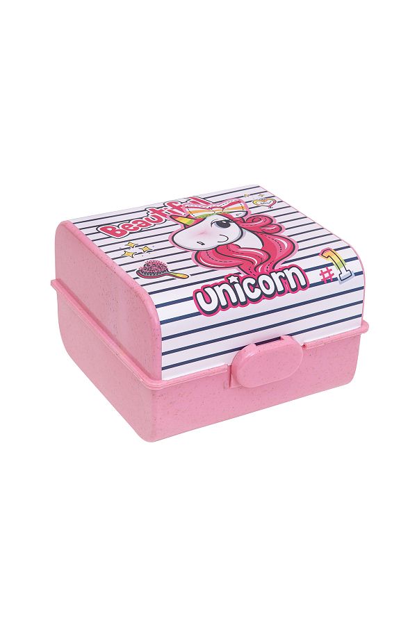 Herevin-Unicorn Printed Pink Lunch Box – Polypropylene (PP) Food Container with Snap Lock Lid, 860ml 1