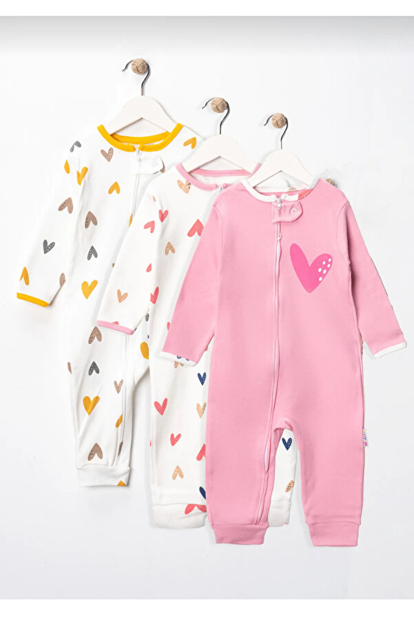 BabyWings Kız Bebek Fermuarlı Manşetli Mevsimlik Tulum %100 Pamuk