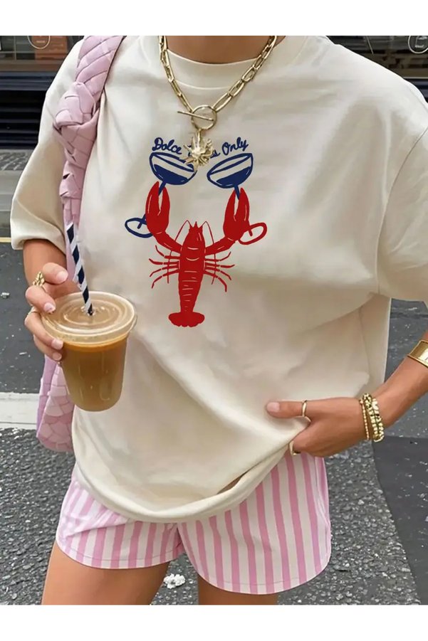 Gisha Oversize Cut Short Sleeve Cotton Printed T-Shirt