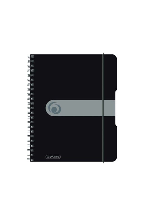Herlitz-Caiet spiralat EOTG A5, culoare neagră, material PP, 80 de coli, format grilă, bandă elastică 1