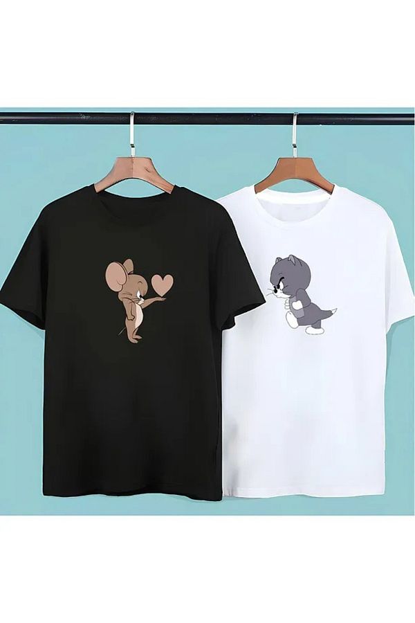 Elvino-Set de 2 tricouri Tom Jerry Cuplu Iubitor Prieten Frate Combinație Cadou Ziua Îndrăgostiților 1