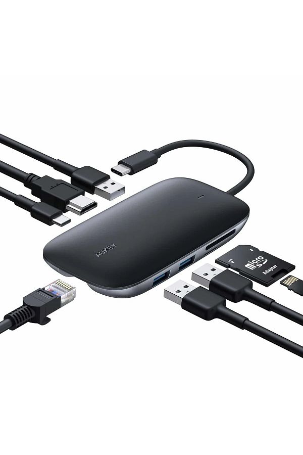 AUKEY-Aoki 8-in-1 USB-C Hub with 100W Charging, 4K HD Network Port, Card Reader, and 3 USB 3.0 Ports 1