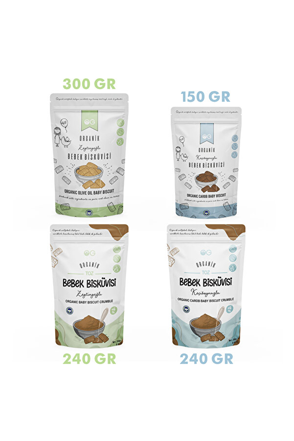 OG natural 4'lü Organik Keçiboynuzlu Ve Zeytinyağlı Bebek Bisküvisi Ve Bisküvi Tozu Seti +6 Ay
