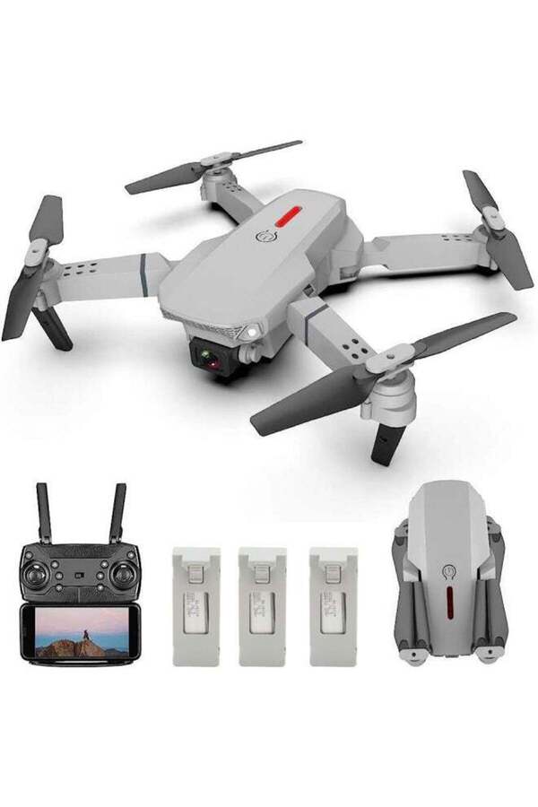 Generic-4k Dual Mini Camera Drone Wi-fi Fpv, Headless Mode, 3 Batteries, Foldable Quadcopter – Grey 1
