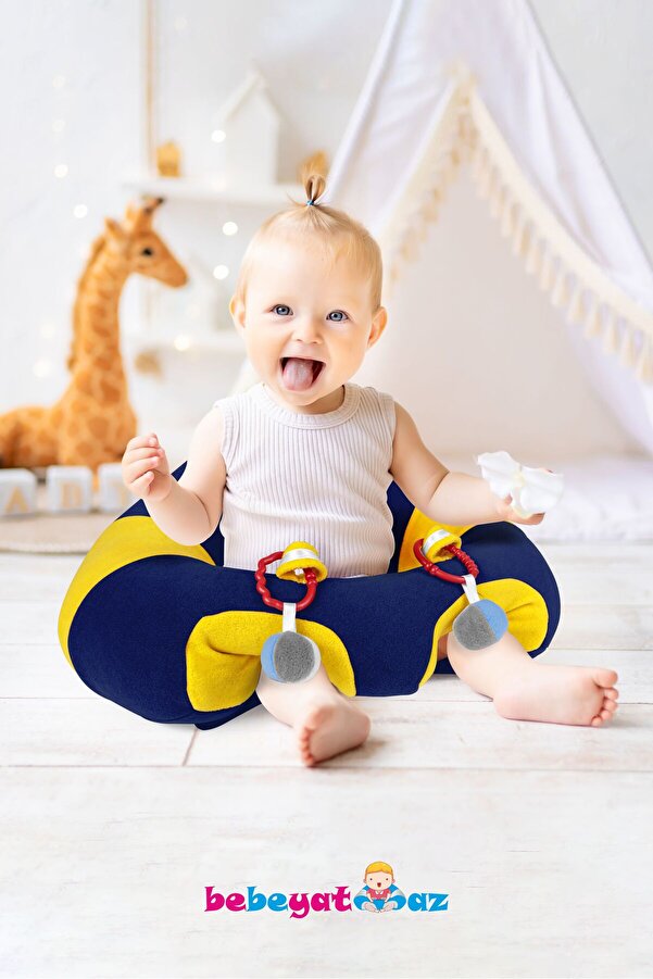 Bebeyatmaz Çıngıraklı Lacivert Sarı Bebe Yatmaz Bebek Oturma Destek Minderi Bebek Koltuğu