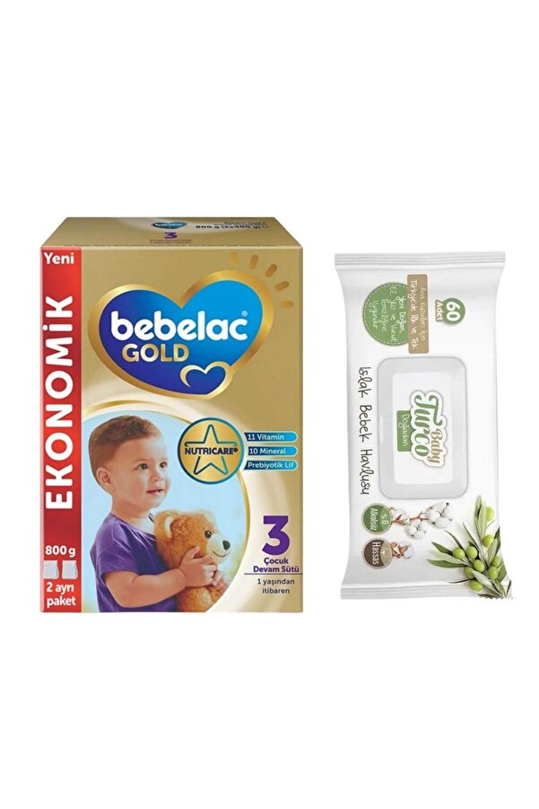 Bebelac Gold 3 Numara Devam Sütü 800 Gr+Baby Turco Islak Mendil