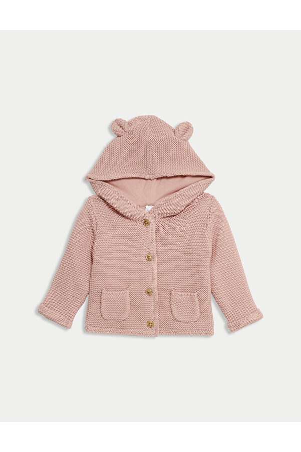 Marks & Spencer Saf Pamuk Kapşonlu Hırka (0-3 Yaş)