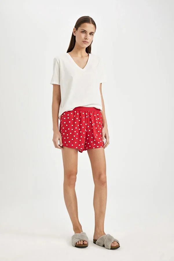 DeFacto-Natural Sleeping Shorts - Regular Fit, Pajama Bottom Fall in Love Model B8697Ax24Sm 1