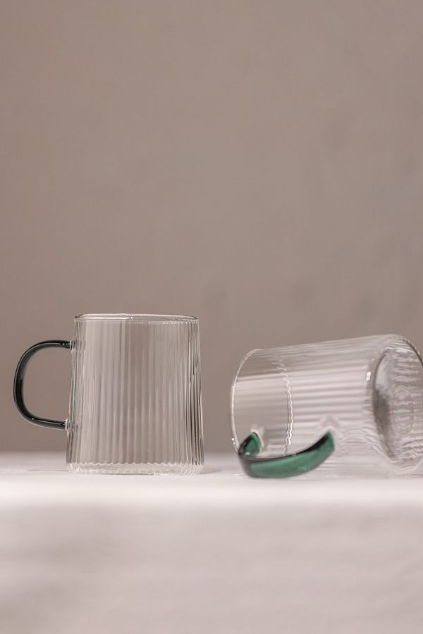Rakle-Borosilicate Set of 2 Mugs with Green Handle 320 Cc 1