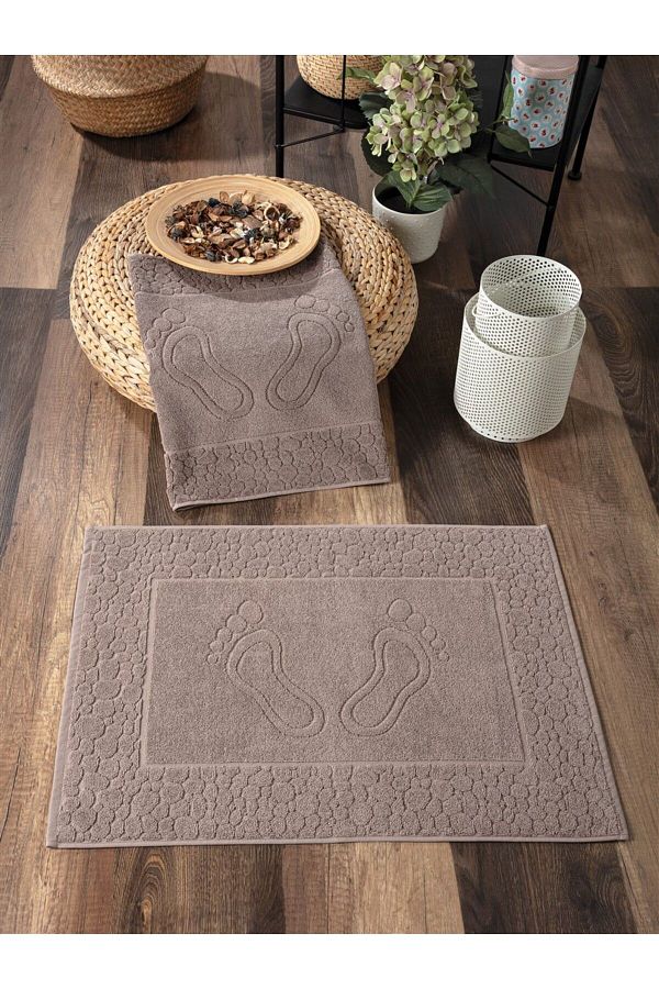 Sevim-2-Piece Foot Towel Set - 100% Cotton Soft Thick Towel - 50X70Cm - Mink 1