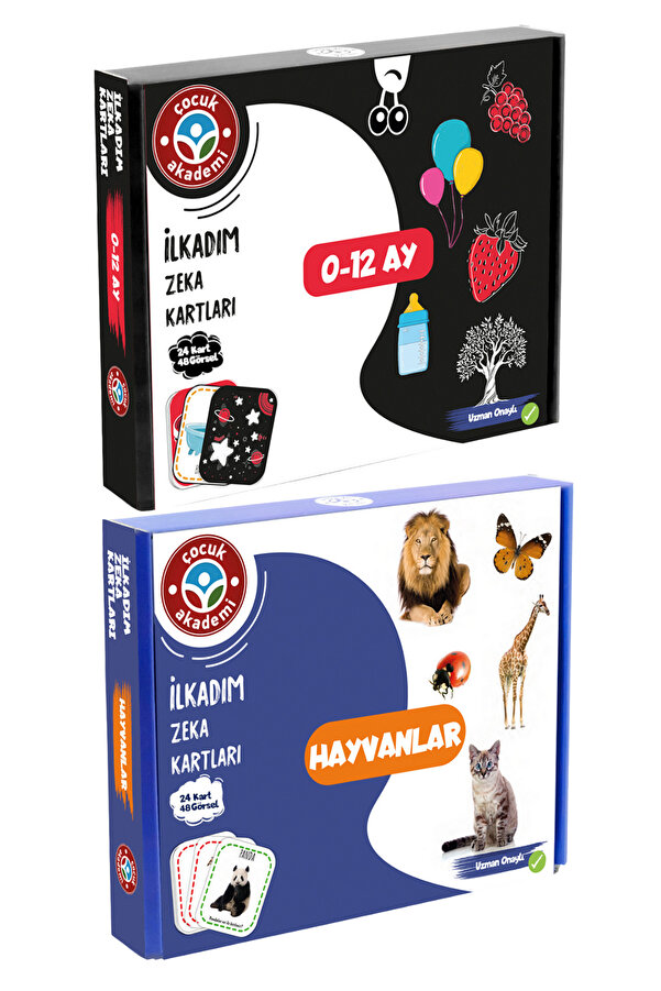 Çocuk Akademi İlk Adım Zeka Kartı 0-12 Ay ve İlk Adım Zeka Kartı Hayvanlar