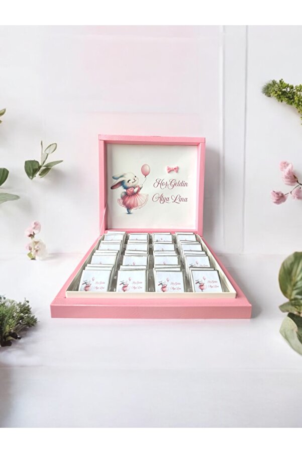 altıniz gıda İSME ÖZEL TAVŞANLI KIZ BEBEK ÇİKOLATASI DOĞUM,DOĞUM GÜNÜ,MEVLİD HEDİYELİK İSİMLİ ÇİKOLATA 48
