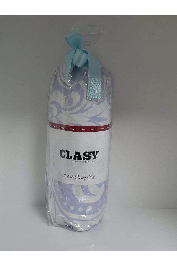 Clasy-Blue Patterned Ranforce Elastic Single Sheet Set 1
