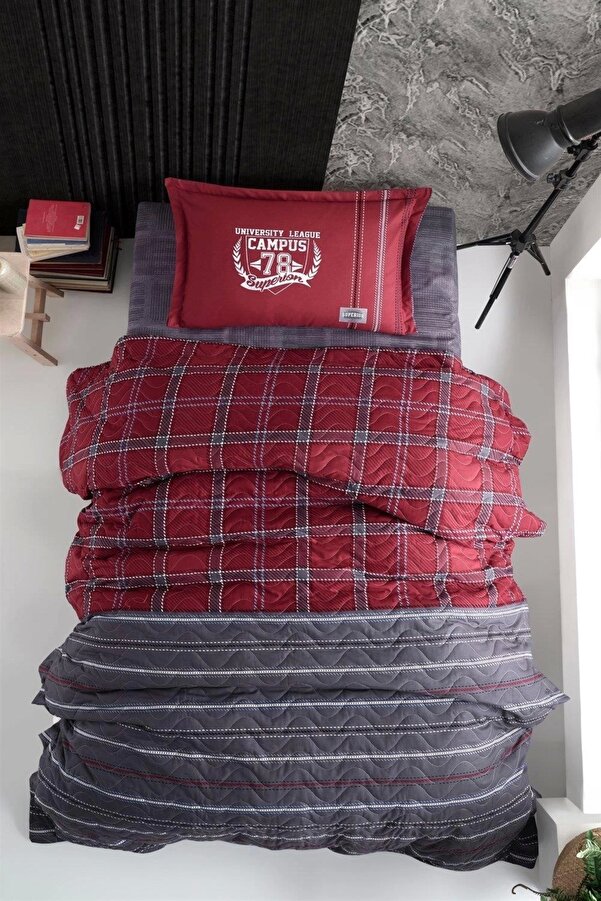 Clasy Ranforce %100 Pamuk Tek Kişilik Dört Mevsim Set Campus Bordo