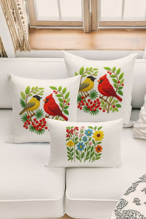 Bertille Home-Set de 3 huse de pernă cu imprimare digitală pe două părți (aspect de broderie cu model de puncție) 1