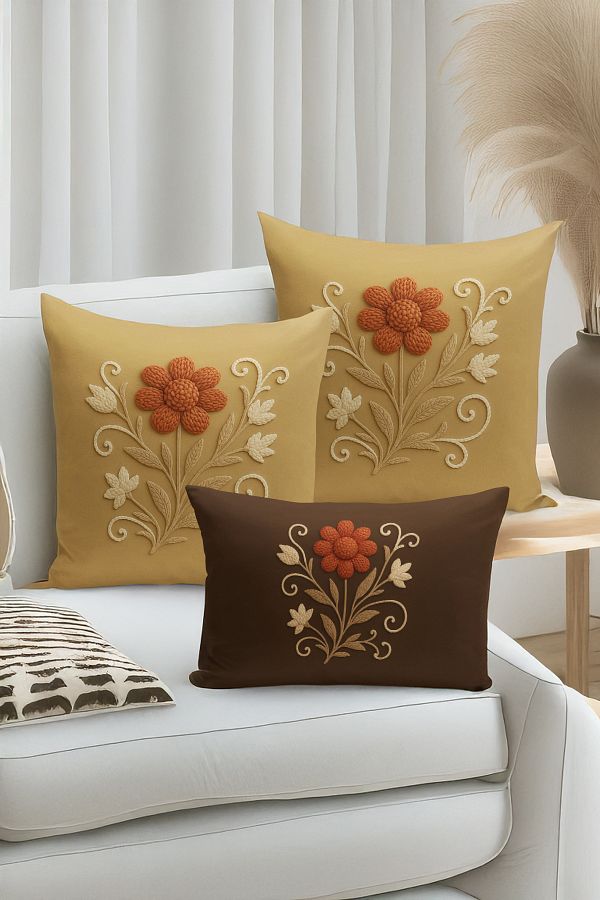 Bertille Home-Set de 3 huse de pernă cu imprimare digitală pe două părți (aspect de broderie cu model de puncție) 1