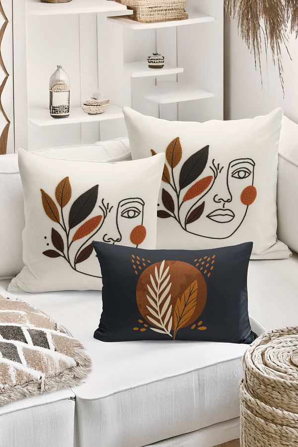 Bertille Home-Set de 3 huse de pernă cu imprimare digitală pe două părți (aspect de broderie cu model de puncție) 1