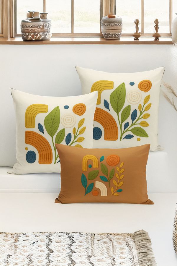 Bertille Home-Set de 3 huse de pernă cu imprimare digitală pe două părți (aspect de broderie cu model de puncție) 1