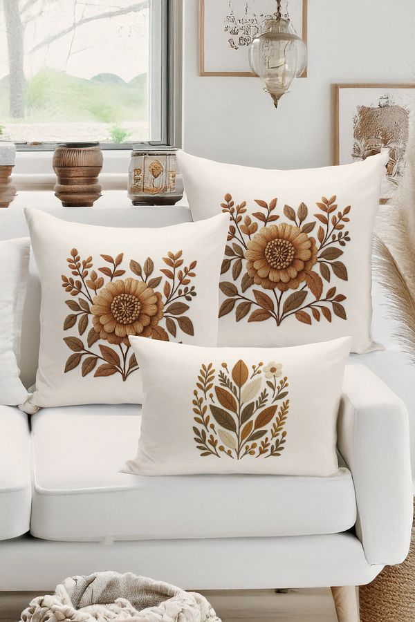 Bertille Home-Set de 3 huse de pernă cu imprimare digitală pe două părți (aspect de broderie cu model de puncție) 1