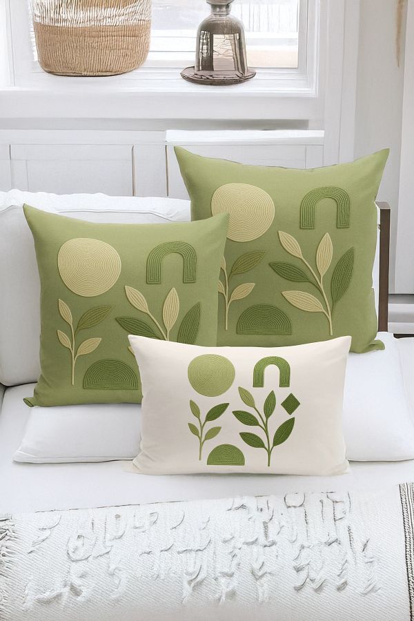 Bertille Home-Set de 3 huse de pernă cu imprimare digitală pe două părți (aspect de broderie cu model de puncție) 1