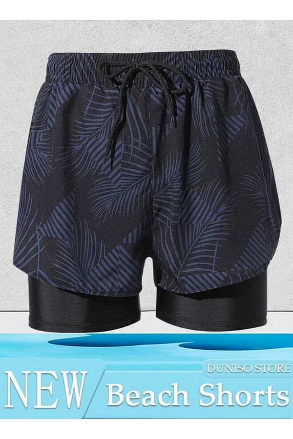 fun zone-Men's Swimming Trunks with Compression Liner, Double Layer Quick Dry Beach Shorts with Adjustable Be 1