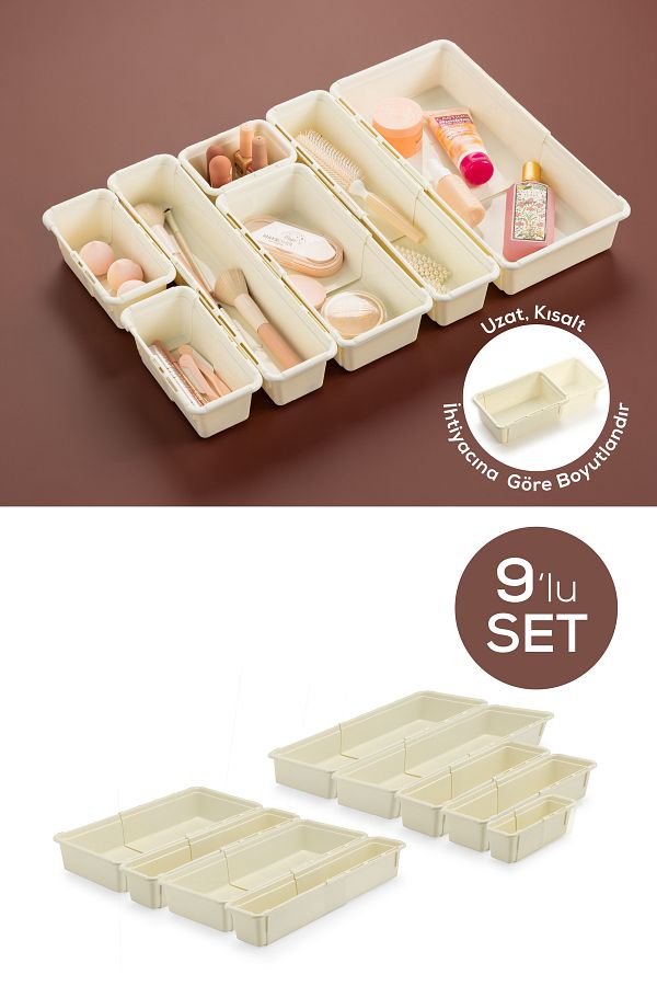 Vienev-Set of 9 Adjustable Drawer Organizer Boxes – Extendable and Shortenable Organizer Set (4A2B2C1D) 1