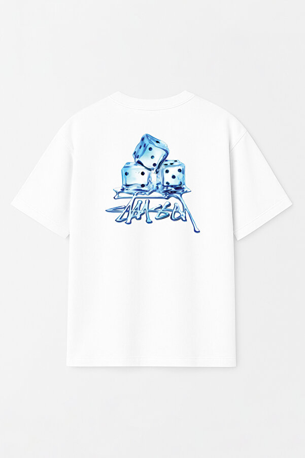 Unisex Stüssy Ice Cube Baskılı Oversize %100 Pamuk Geniş Kesim Dokulu Bisiklet Yaka T-Shirt RF0531