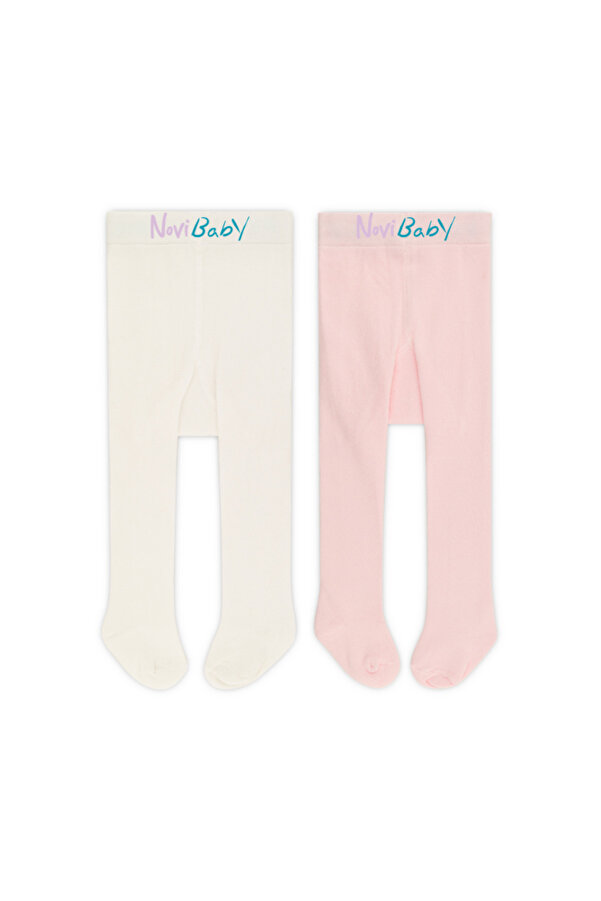 Novibaby 2'li Bebek Pamuklu Külotlu Çorap, Çocuk Yenidoğan Pamuk Kız Erkek Okul Çorabı, Beyaz Ekru Pembe