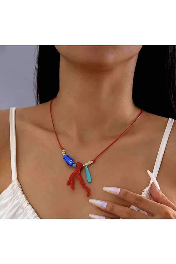 ACAR TAKI-Boho Style Coral Necklace with Beads and String Acr5826 1
