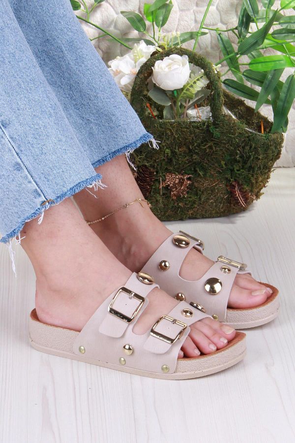 fort-139-7110 Fls Double Buckle Buckle Detailed Women's Slippers 1