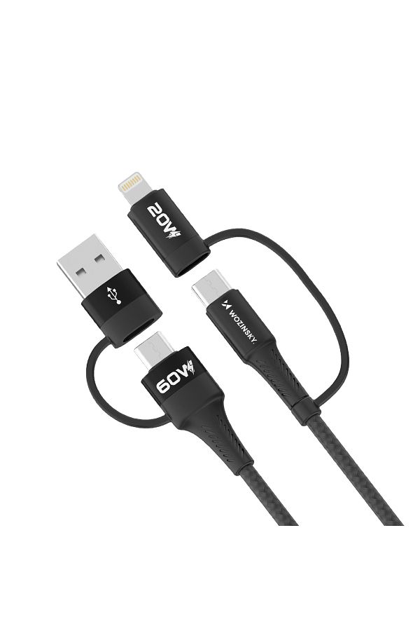 WOZINSKY-Cablu universal 4 în 1 2x USB-C 1x USB-A 1x Lightning 60W 1m Negru 1