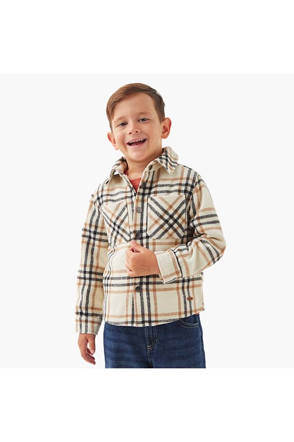 ELIGO-Checked Heavy Jacket with Pockets and Snap Button Closure 1