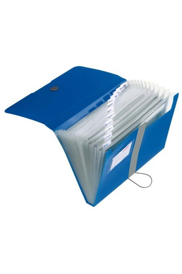 Herlitz-Dosar extensibil, format A4, material PP, închidere cu nasture elastic, 12 compartimente indexate, culoare albastru 1