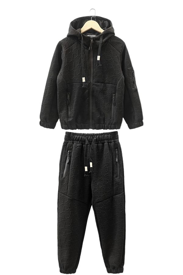 SETTY KOOP-Kid's 3d Textured Tracksuit Set – Zip-up Hoodie And Joggers With Drawstring Waist 1
