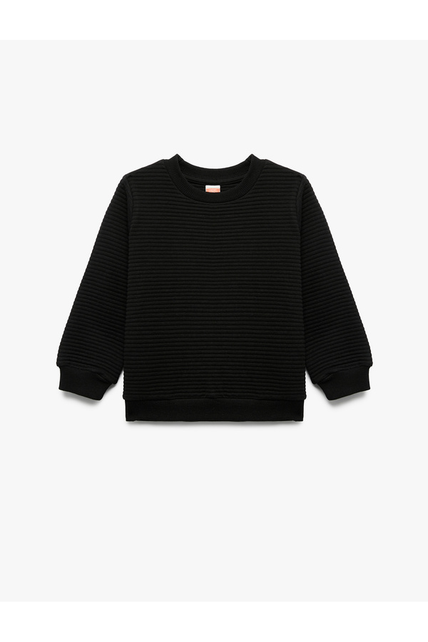 Koton Uzun Kollu Bisiklet Yaka Dokulu Pamuklu Sweatshirt