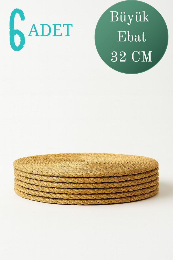 YUNUSOĞLU HOME-Wicker Jute Supla Set of 6 American Service 32 cm Diameter Supla Set of 6 1