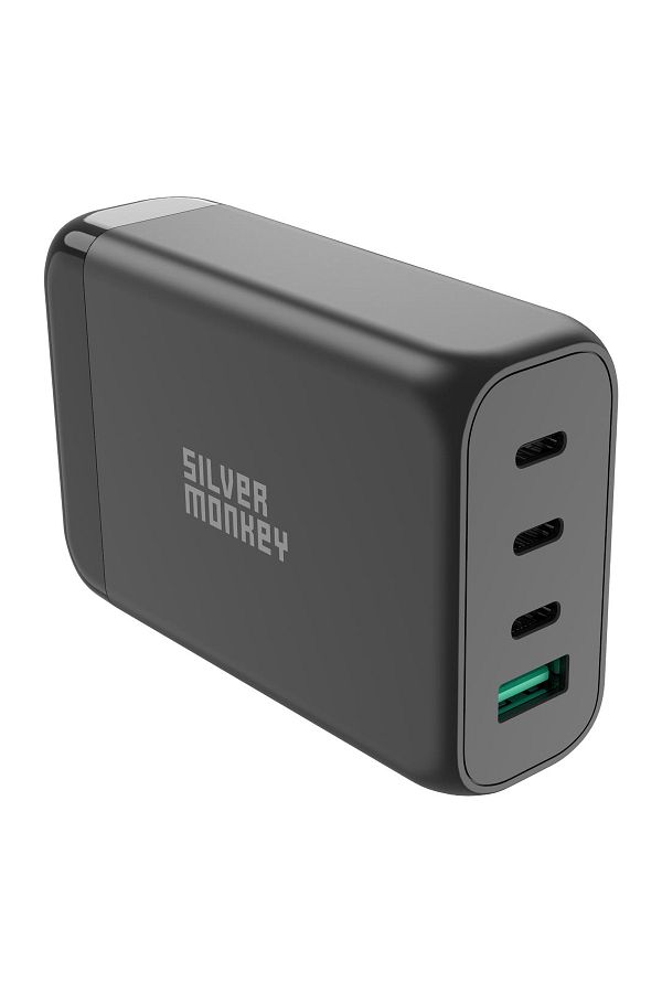 Silver Monkey-Încărcător de perete GaN 130W cu cablu de alimentare 3xUSB-C PD USB-A QC 3.0 negru 1