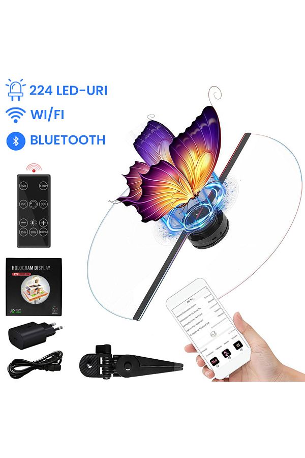 GlowforHome-Sistem afisare cu proiector holograma 3D cu 224 leduri, GlowforHome, tip ventilator, 2x lame, 27 cm 1