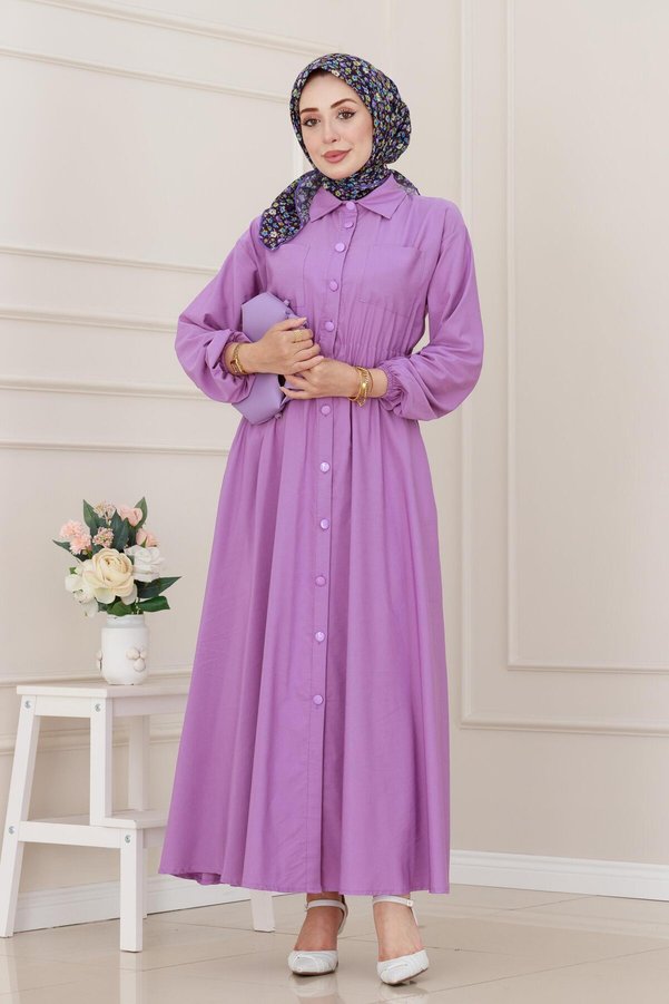 Sevitli Elastic Waist Pocketed Yasmin Dress-Lilac