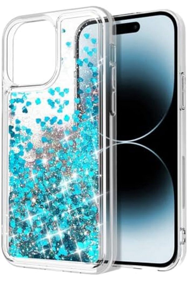Generic-15 Pro Max Case, Clear Design Bling Flowing Liquid Floating Sparkle Colourful Glitter Waterfall TPU 1