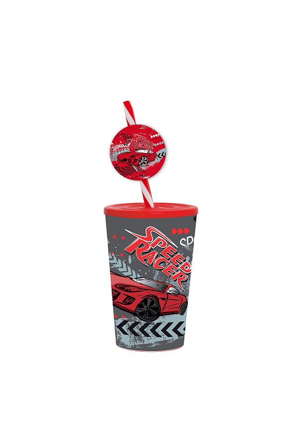 Herevin-340ml Speed Racer Printed Kids Tumbler Fancy Straw-Multicolor PP Sipper Cup with Secure Lid 1