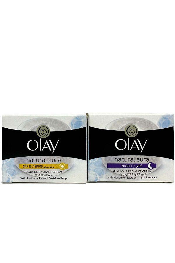 OLAY-Twin Pack Natural Aura Glowing Radiance SPF15 Day Cream 50ml + Night Cream 50ml With Mulberry E 1