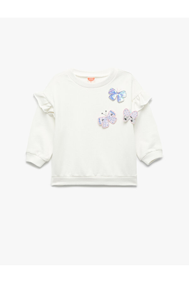 Koton Şardonlu Uzun Kollu Bisiklet Yaka Kelebek Detaylı Fırfırlı Sweatshirt