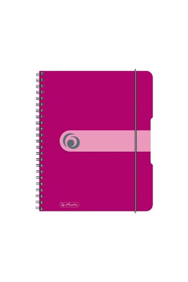 Herlitz-Caiet spiralat EOTG A5, culoare fuchsia, material PP, 80 de coli, format grilă, bandă elastică 1