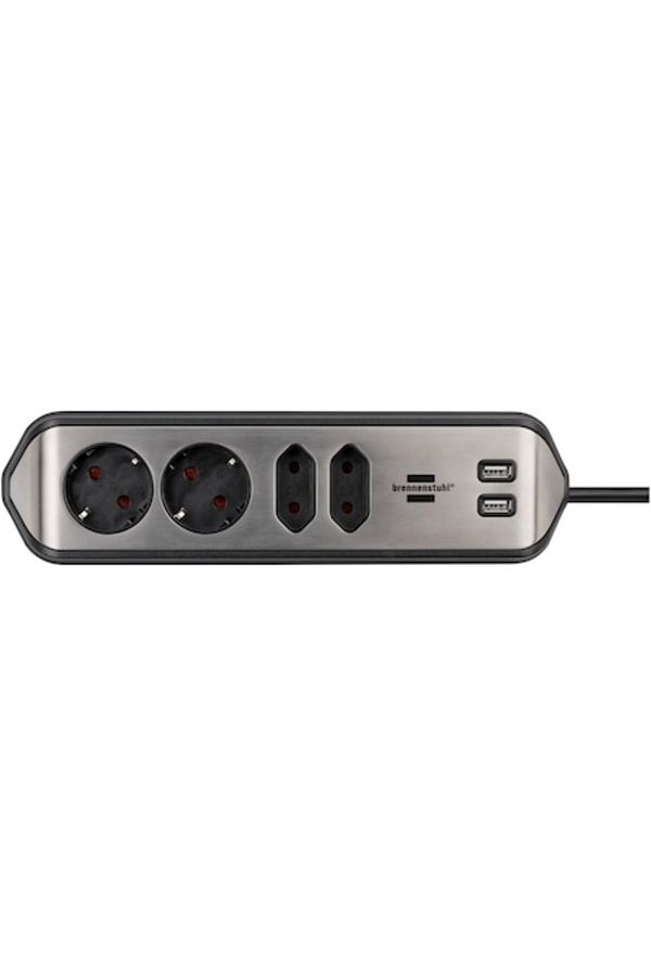 Brennenstuhl-Prelungitor de perete/colț Estilo, 4 prize, 2xUSB 3.1 A, H05VV-F 3G1.5, 2m, argintiu/negru 1