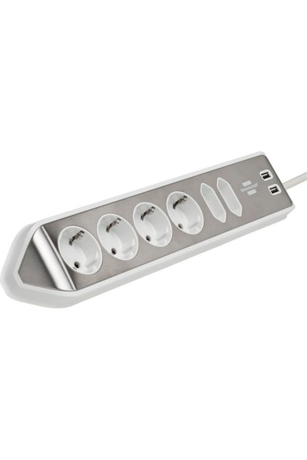 Brennenstuhl-Prelungitor de perete/colț Estilo, 6 prize, 2xUSB, 3.1 A, cablu H05VV-F 3G1.5, 2m, argintiu 1