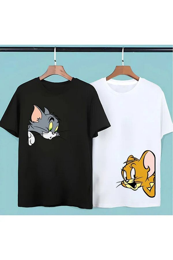 Elvino-Set de 2 tricouri Tom Jerry Cuplu Iubitor Prieten Frate Combinație Cadou Ziua Îndrăgostiților 1